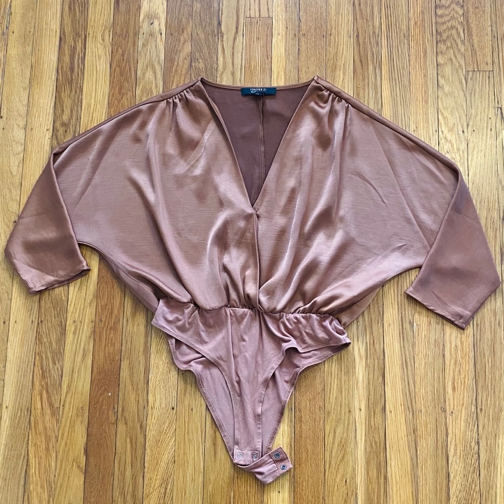 Forever 21 dolman sleeve v-neck silk bodysuit
